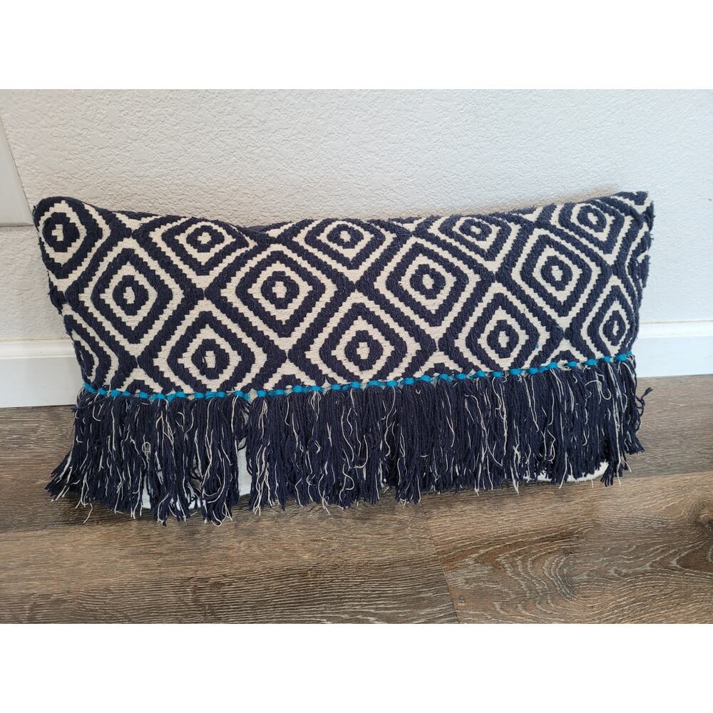 425 South Los Angeles Decorative Fringe Pillow‎ Navy Blue Large Size Pillow